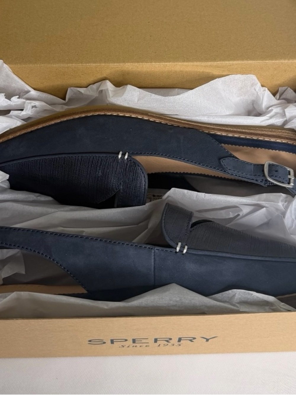 New Sperry Top-Sider Saybrook Slingback Leather Flats Light Navy Blue Woman’s 11 - Picture 9 of 11